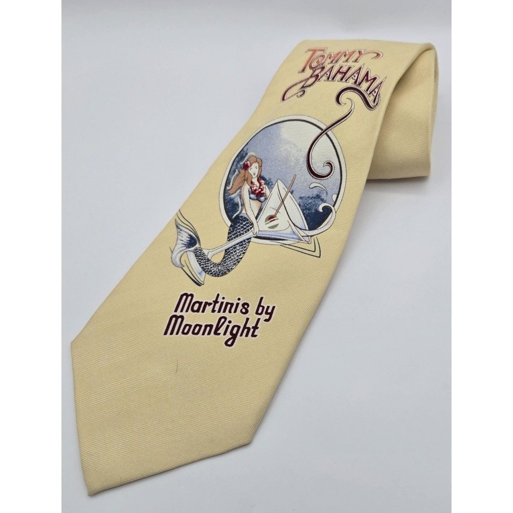 Tommy Bahama Silk Necktie OS Martinis by Moonlight Mermaid Maize Yellow Tie